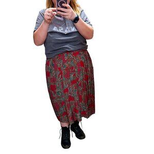 Alfred Dunner Vintage Paisley Pleated Midi Skirt Red Teal Plus Size L XL
